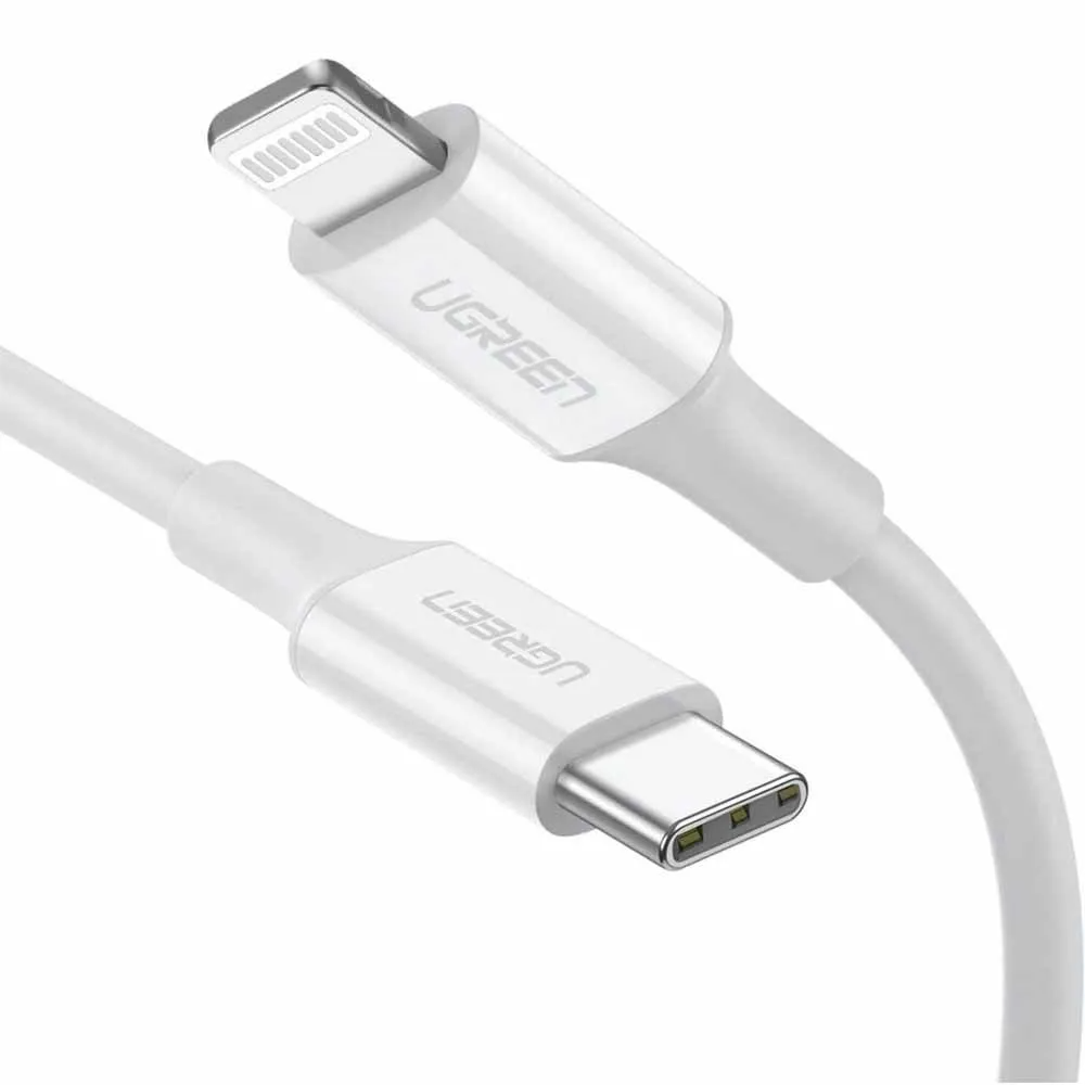 US171 CABLE UGREEN USB-C a LIGHTNING PD CARGA RAPIDA 3A MAX. 1M BLANCO 