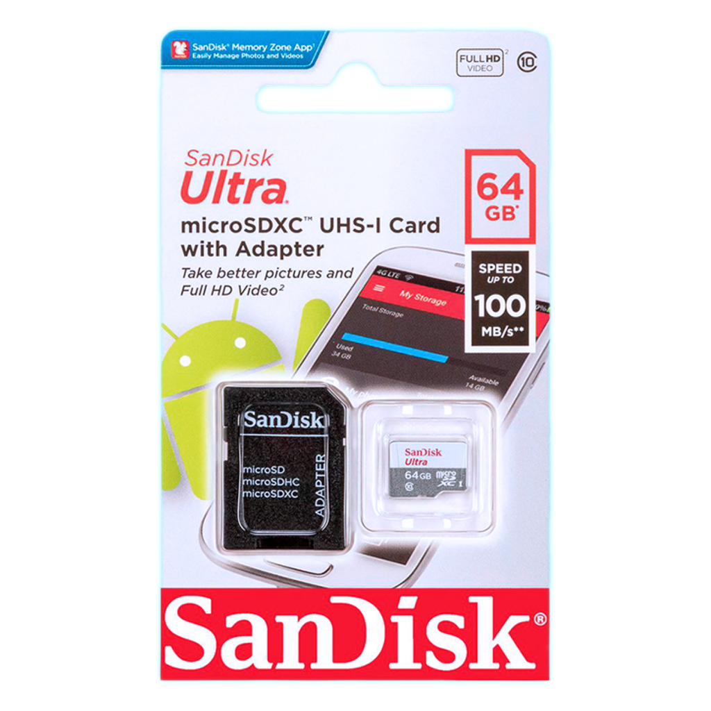 TARJETA MICRO SD SANDISK ULTRA 64GB C10 C/ADAP 100M