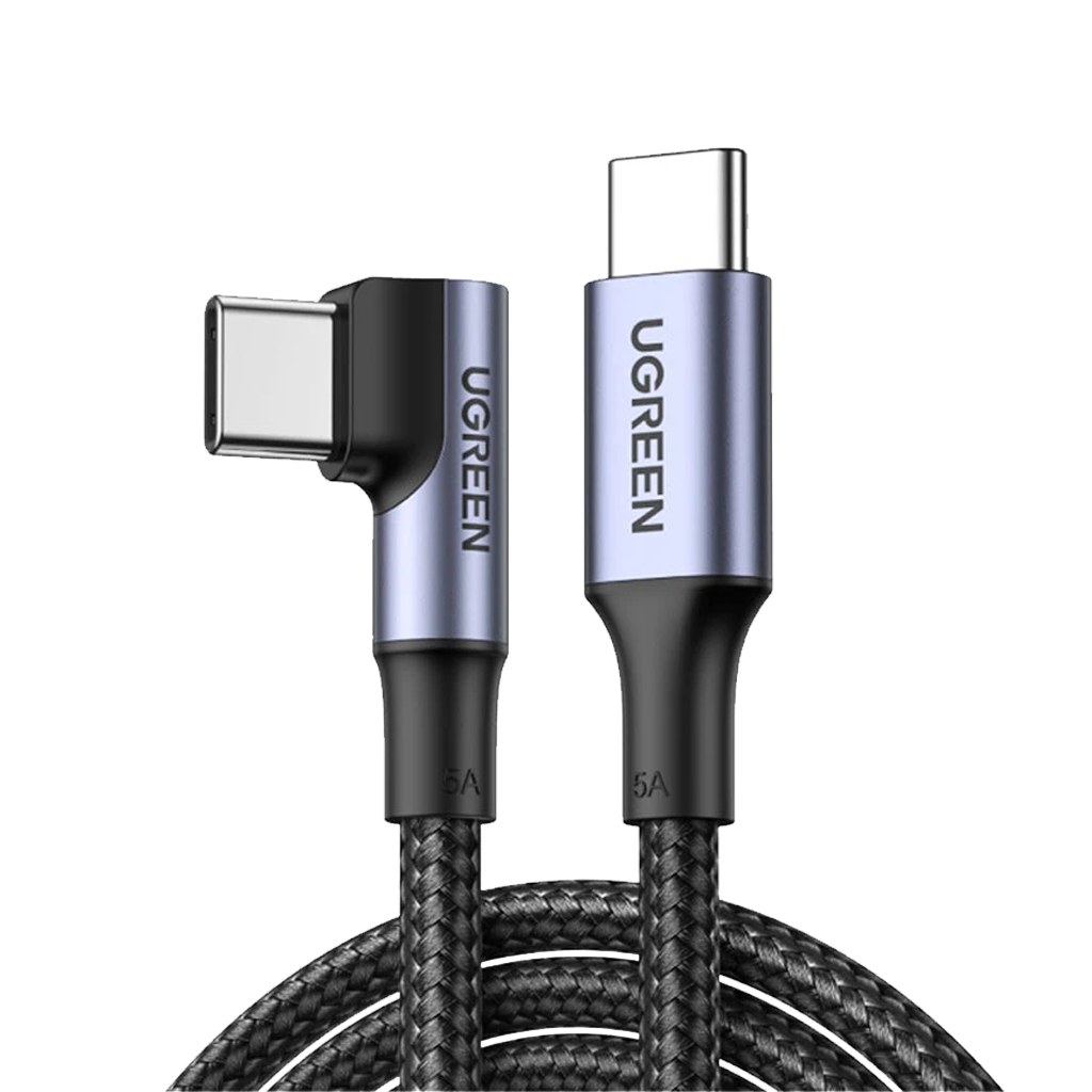 US334 CABLE USB-C a USB-C PD CARGA RAPIDA 90°  5A MÁX 1M NEGRO