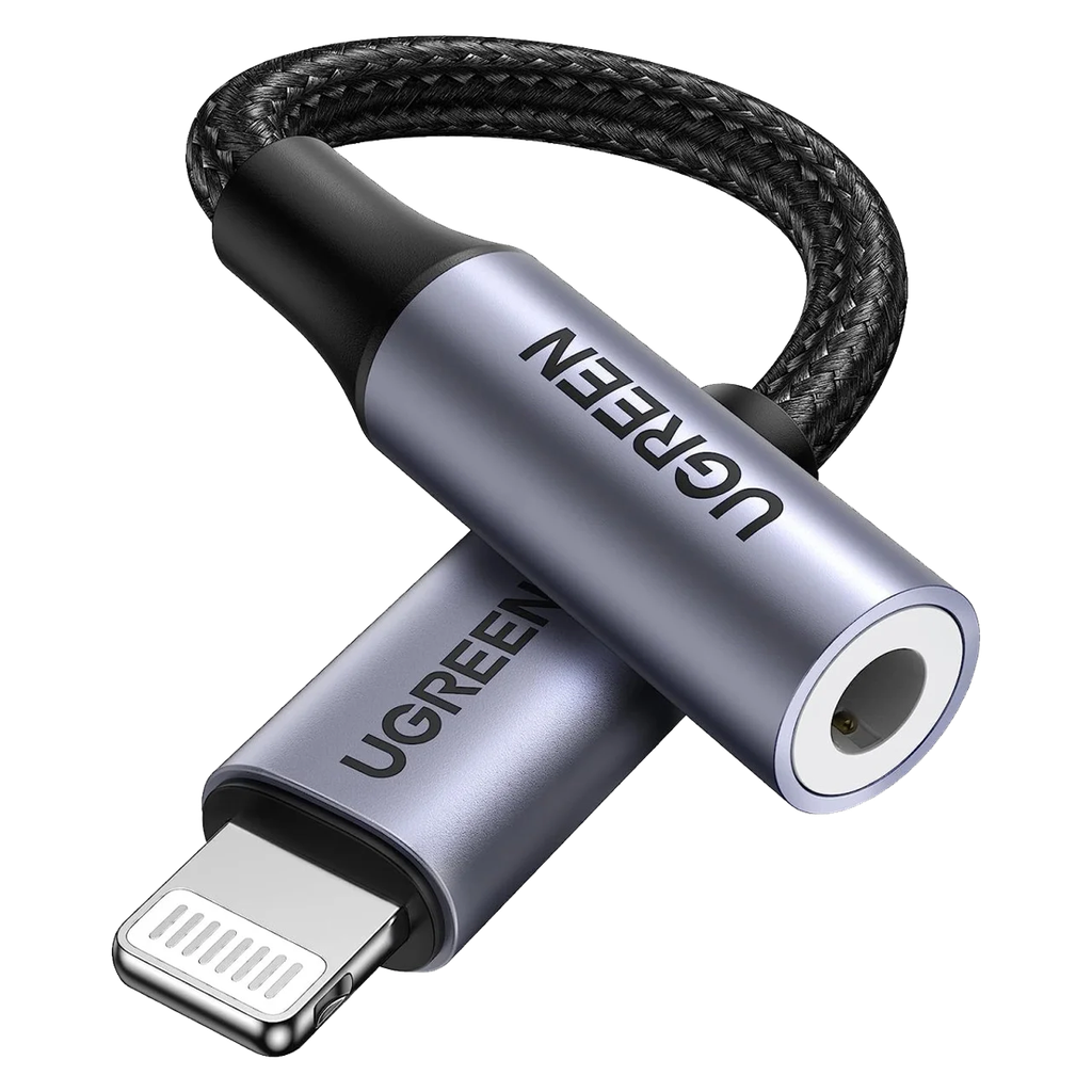 US211 CABLE LIGHTNING HEMBRA 3.5MM REDONDO DE ALUMINIO CON TRANZADO 10CM GRIS