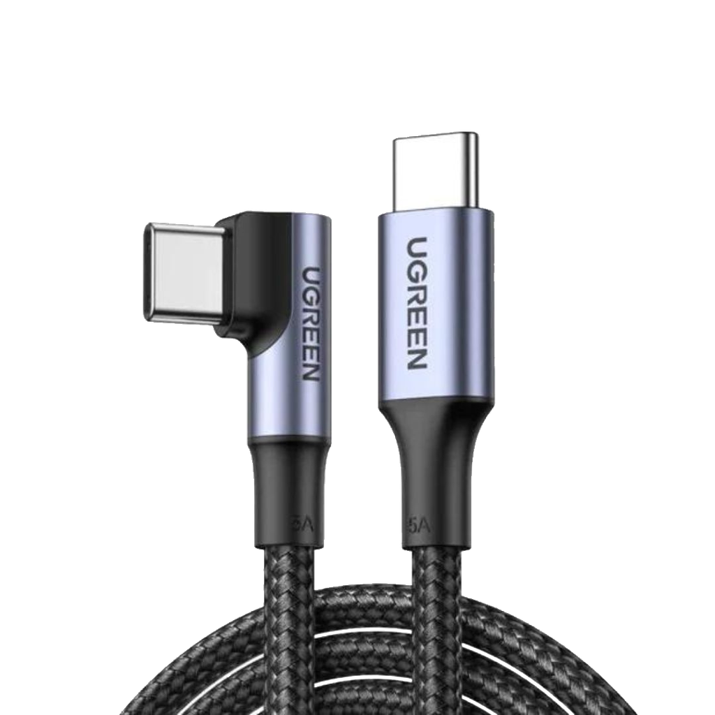 US334 CABLE USB-C a USB-C PD CARGA RAPIDA 90°  5A MÁX 2M NEGRO