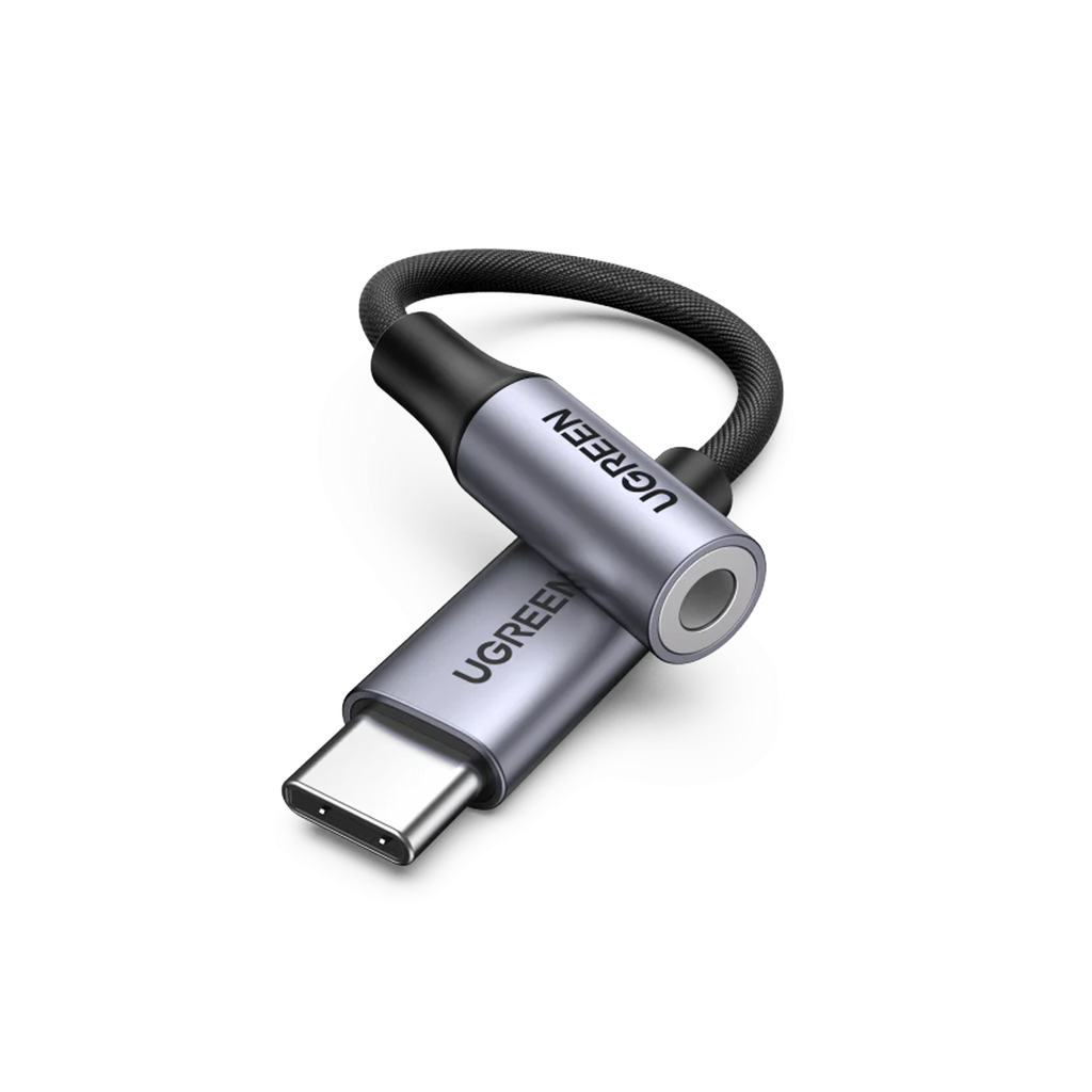 AV161 CABLE USB-C a 3.5MM MACHO/HEMBRA C/CARCASA ALUMINIO Y TRENZADO 10CM GRIS