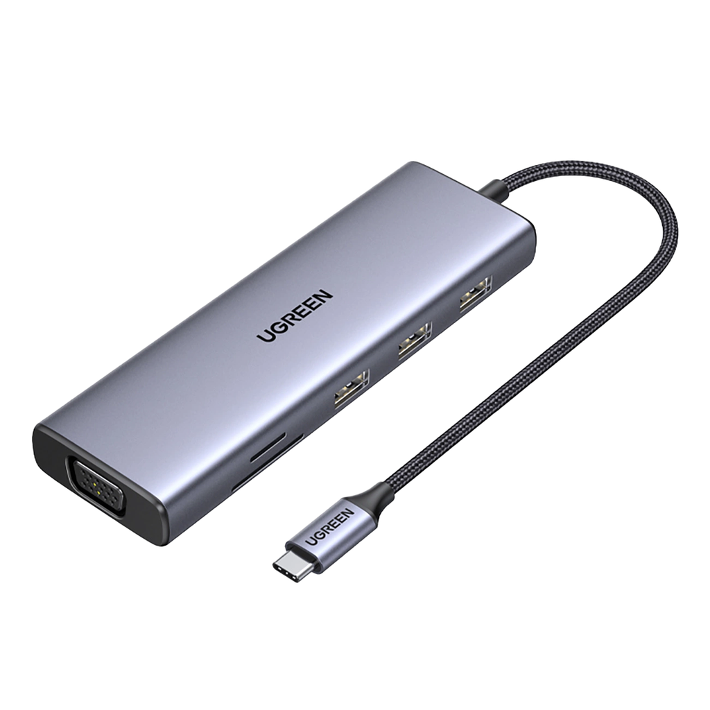 CM498 ADAPTADOR MULTIFUNCION USB-C a 3*USB 3.0 A + HDMI + VGA + RJ45 Gigabit + SD/TF + AUX3.5mm + PD