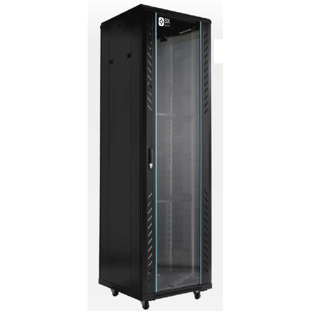 RACK DE PIE 22U/600MM - INC. JUEGO DE RUEDAS, PUERTA DE VIDRIO TEMPLADO Y PUERTA MICROPERFORADA
